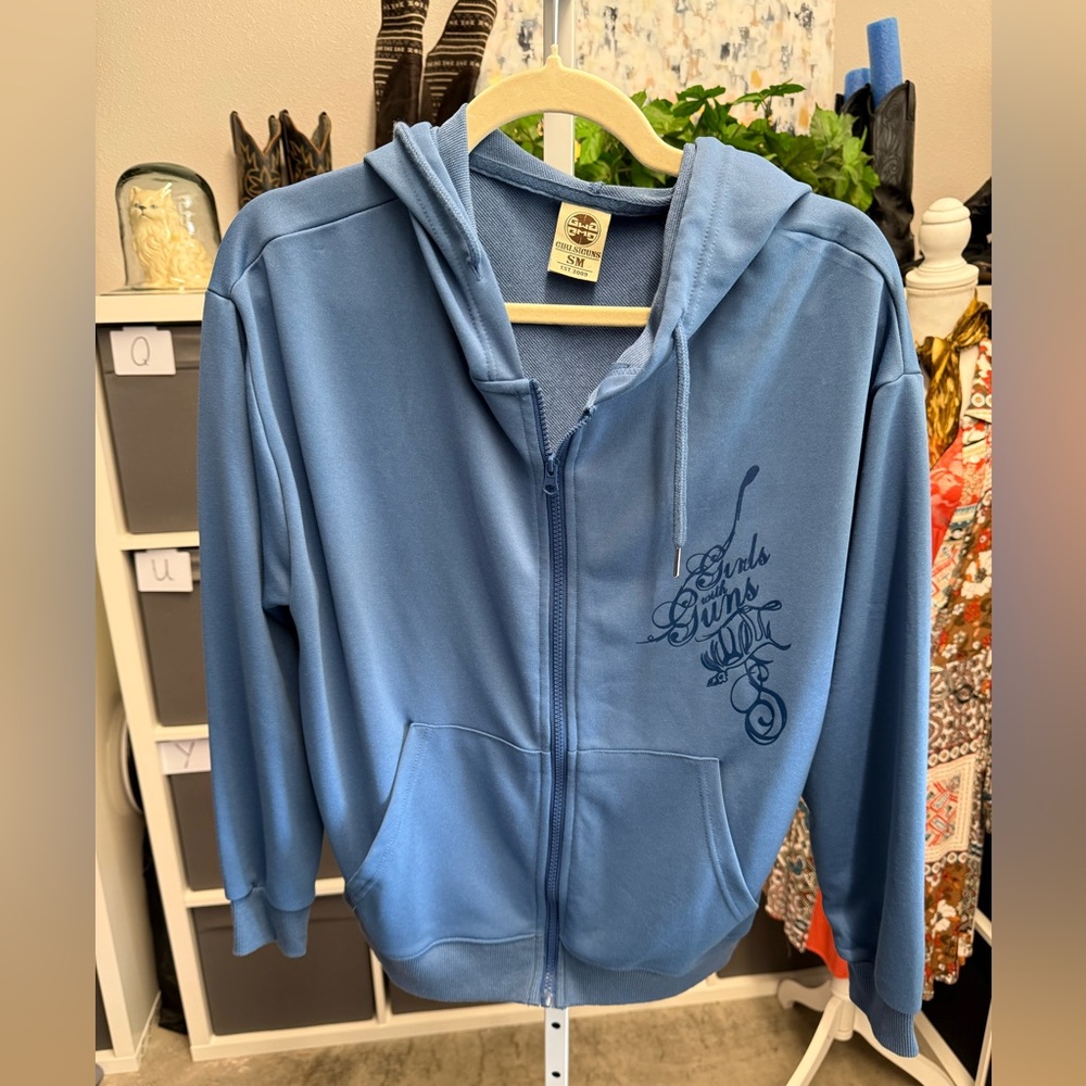 Girls With Guns GWG Elk Blue Zip-Up Hoodie with Graphic Print